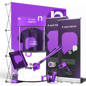 Kit de Feira Grande Expositor com backdrop, balcao e brindes personalizados